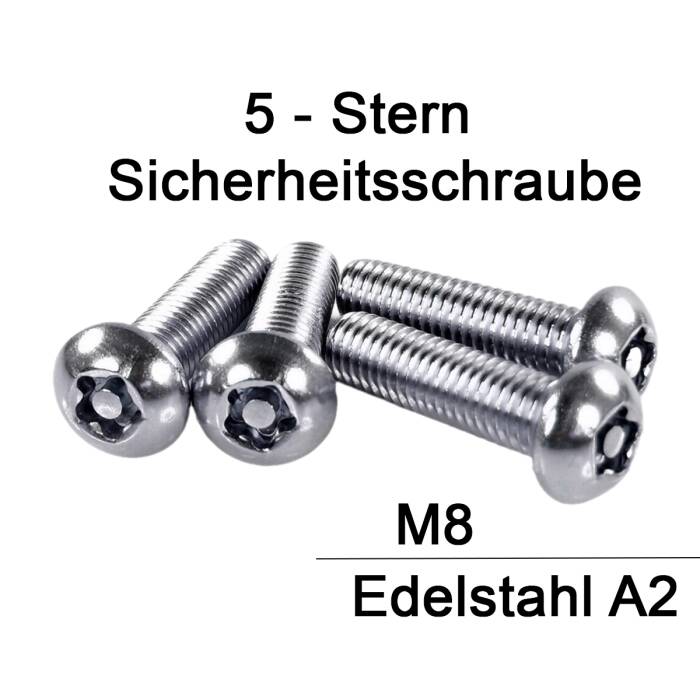 Sicherheitsschrauben 5-Lobe - M8 - Halbrundkopf - 5-Stern...